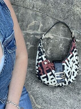 Fendi Monogram Hobo Shoulder Bag in Black, White & Burgundy